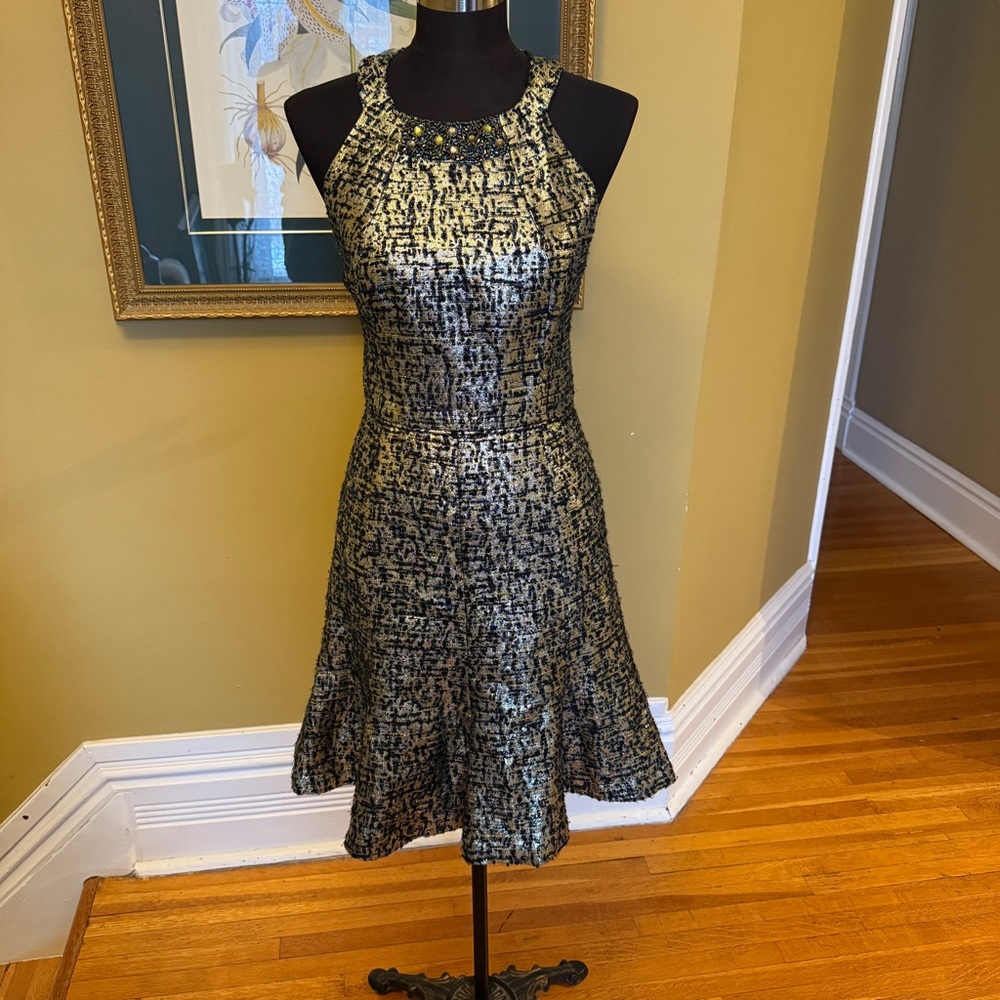 Maggy London Black and Gold Mini Dress